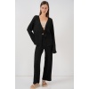 Kadın Örme Bluz Pantolon İkili Takım 30052 - Siyah