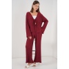Kadın Örme Bluz Pantolon İkili Takım 30052 - Bordo