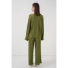 Kadın Örme Bluz Pantolon İkili Takım 30052 - E.Yeşil