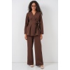 Kadın Kimono Pantolon Kumaş Takım 30054 - Kahverengi