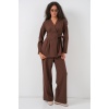 Kadın Kimono Pantolon Kumaş Takım 30054 - Kahverengi