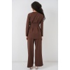 Kadın Kimono Pantolon Kumaş Takım 30054 - Kahverengi