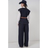 Kadın Yelek Pantolon Kot İkili Takım 30062 - Koyu Mavi