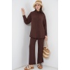 Kadın Gömlek Pantolon İkili Takım 30063 - Kahverengi