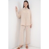 Kadın Gömlek Pantolon İkili Takım 30063 - Krem