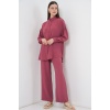Kadın Gömlek Pantolon İkili Takım 30063 - Gül Kurusu