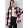 Kadın Ekose Desen Oversize Oduncu Gömlek 3854 Kiremit