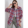 Kadın Ekose Desen Oversize Oduncu Gömlek 3854 Mor