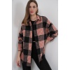 Kadın Ekose Desen Oversize Oduncu Gömlek 3854 A.Pudra