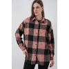 Kadın Ekose Desen Oversize Oduncu Gömlek 3854 A.Pudra