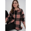 Kadın Ekose Desen Oversize Oduncu Gömlek 3854 A.Pudra