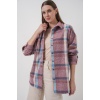 Kadın Ekose Desen Oversize Oduncu Gömlek 3854 Pembe