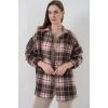 Kadın Ekose Desen Oversize Oduncu Gömlek 3854 Vizon