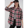 Kadın Ekose Desen Oversize Oduncu Gömlek 3854 Nar