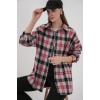 Kadın Ekose Desen Oversize Oduncu Gömlek 3854 Nar