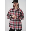 Kadın Ekose Desen Oversize Oduncu Gömlek 3854 Nar