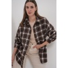 Kadın Ekose Desen Oversize Oduncu Gömlek 3854 C. Kahverengi