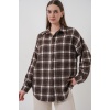 Kadın Ekose Desen Oversize Oduncu Gömlek 3854 C. Kahverengi