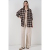 Kadın Ekose Desen Oversize Oduncu Gömlek 3854 C. Kahverengi