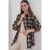 Kadın Ekose Desen Oversize Oduncu Gömlek 3854 C. Kahverengi