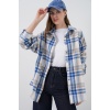 Kadın Ekose Desen Oversize Oduncu Gömlek 3854 A.Ekru