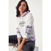 4245 Ekose Detaylı Kapşonlu Sweatshirt - Beyaz