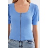 4316 Fermuarlı Örme Bluz - Mavi