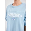 4322 Baskılı Oversize Basic Tişört - Mavi