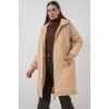 5138 Kapitone Uzun Şişme Mont - Bej