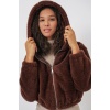 5193 Kapüşonlu Peluş Crop Ceket - Kahverengi