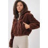 5193 Kapüşonlu Peluş Crop Ceket - Kahverengi