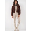 5193 Kapüşonlu Peluş Crop Ceket - Kahverengi
