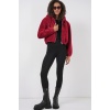 5193 Kapüşonlu Peluş Crop Ceket - Bordo