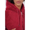 5193 Kapüşonlu Peluş Crop Ceket - Bordo