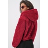 5193 Kapüşonlu Peluş Crop Ceket - Bordo