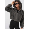 5193 Kapüşonlu Peluş Crop Ceket - Antrasit