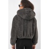 5193 Kapüşonlu Peluş Crop Ceket - Antrasit