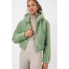 5193 Kapüşonlu Peluş Crop Ceket - E.Yeşil