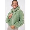 5193 Kapüşonlu Peluş Crop Ceket - E.Yeşil