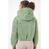 5193 Kapüşonlu Peluş Crop Ceket - E.Yeşil