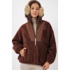 5194 Kadın Peluş Mont Ceket - Kahverengi