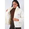 5194 Kadın Peluş Mont Ceket - Ekru