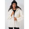 55446 Fermuarlı Oversize Peluş Mont - Bej