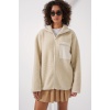 55446 Fermuarlı Oversize Peluş Ceket - Krem