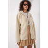 55446 Fermuarlı Oversize Peluş Ceket - Krem