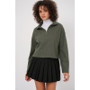 55449 Fermuarlı Yaka Örme Sweatshirt - Haki
