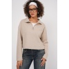 55449 Fermuarlı Yaka Örme Sweatshirt - Krem