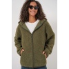 55456 Kadın Kapüşonlu Oversize Peluş Ceket - Haki