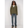 55456 Kadın Kapüşonlu Oversize Peluş Ceket - Haki
