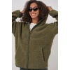 55456 Kadın Kapüşonlu Oversize Peluş Ceket - Haki